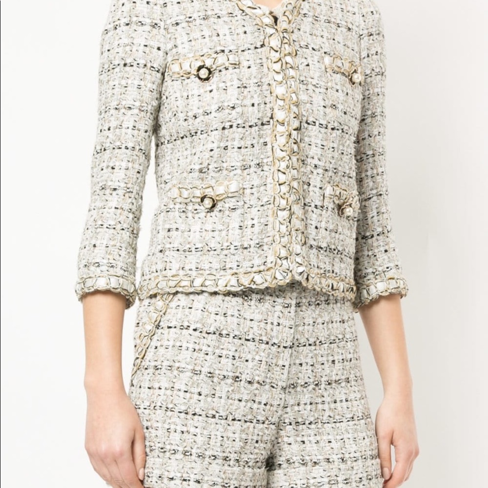 Edward Achour Paris Pearl Buttons Tweed Jacket - Picture 2 of 4